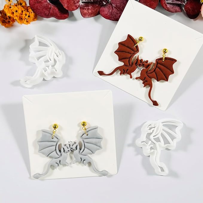 Polymer Clay Cutters Dragon Set – 2PCS Fantasy Dragon Clay Earring Cutters for Polymer Clay Jewelry, Halloween Gothic Clay Tools and Cutters for Cosplay and DIY Crafts