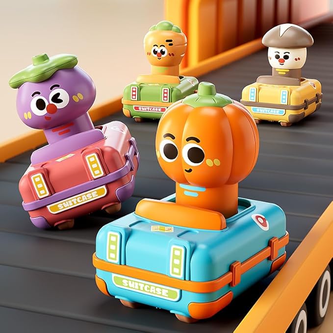 4 Pack Press and Go Cars Toys for Toddlers 1-3, 1-2 Year Old Baby Vegetable Racing Cars, Infant Play Vehicle Set, Push Go Friction Car Toys for 6-9-12-18-24 Month, 1st Birthday Gifts for Boys Girl