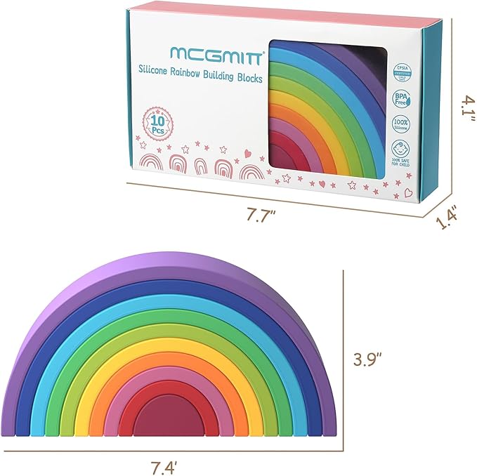 MCGMITT Rainbow Stacking Toy, Silicone Rainbow Stacker for Toddlers, Montessori Nesting Blocks, Building Creative Color Shape Matching Toy Set, 10 Layers (Purple)