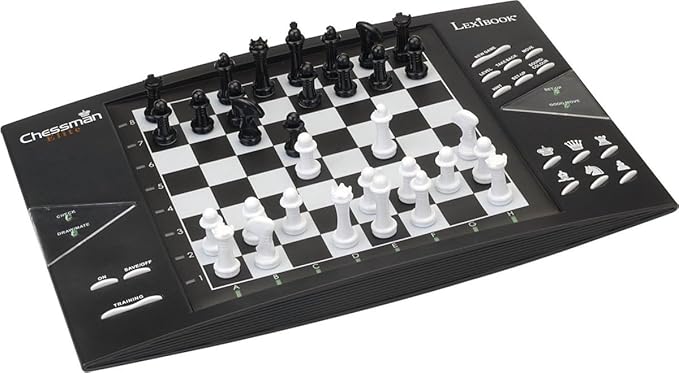 Lexibook, Chessman® Elite, Interactive Electronic Chess Game +, 64 Levels of Difficulty, LEDs, Family Child Board Game, Black/White, CG1300