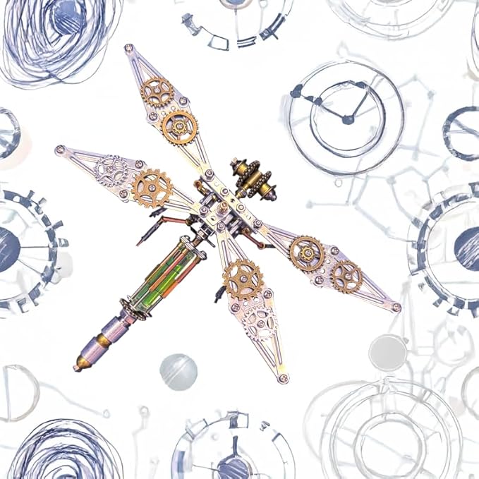 Steampunk Metal Insect Bug Mechanical Steampunk Sculpture Steampunk Mechanical Insect Clockwork 3D Steampunk Metal Puzzle Kits for Adults (Mechanical Dragonfly D)