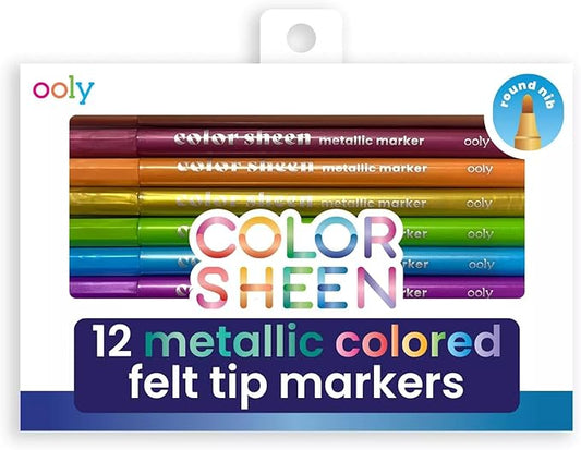 Ooly Metallic Colored Felt Tip Markers Set of 12, Unique Solid Colors for White or Black Paper, Drawing and Coloring Pens for Kids and Adults, Colorful School Supplies for Any Arts and Crafts