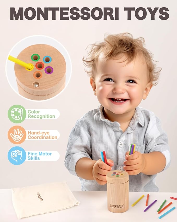 DINORUN Montessori Toys for 2 3 Year Old, Color Matching Fine Motor Toys for Toddlers, Wooden Educational Toys for Boys Girls