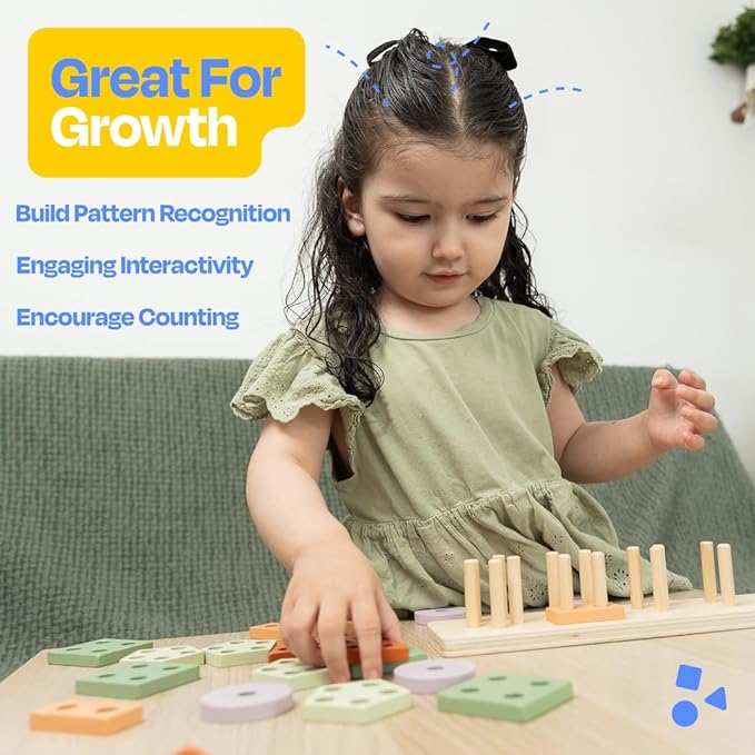 ANGORA BRANDS Stacking Toy for Toddlers - Wooden Shape & Color Sorting - Montessori, Educational, Development Toy by Playfully