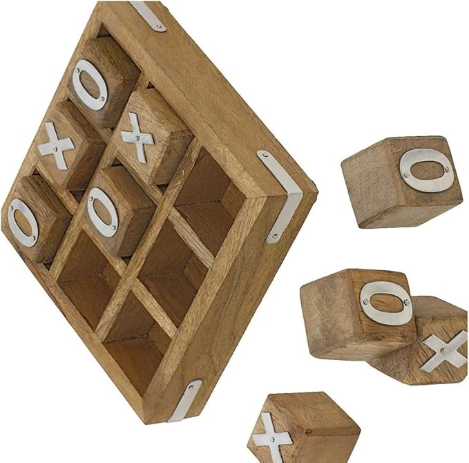 TOSQP27 Tic Tac Toe XO Blocks Game Brain Teaser Puzzle Wooden Handcrafted Family Board Games Unique Gifts for All Occasions