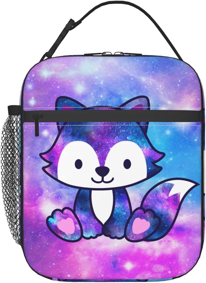 Mrublnel Galaxy Fox Printed Insulated Lunch Box Portable Lunch Bag with Detachable Handle,Reusable Lunchbox for Girls Boys Adults (Mrlunchbag-2302)
