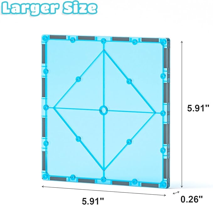 Bmag 4 Piece Magnetic Tiles Large Square, Magnet 3D Building Blocks Expansion Set for Kids, STEM Preschool Learning Kit Educational Playset Construction Toys for Boys Girls Ages 3+
