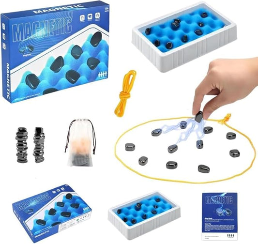 Bighero Magnetic Chess Game,20 Stones,Magnetic Chess with String &Sponge- Portable Intellectual Board Game for Family with Fun Educational Gift A