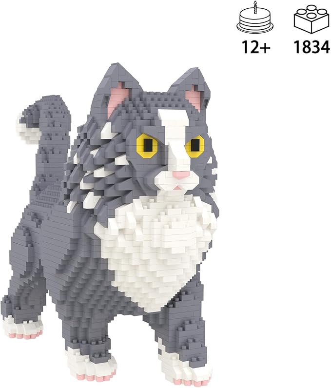 Larcele Micro Building Blocks Set, DIY Mini Building Toy Bricks for Age Over 12 Years, 1834 Pieces KLJM-05 (Maine Coon Cat)