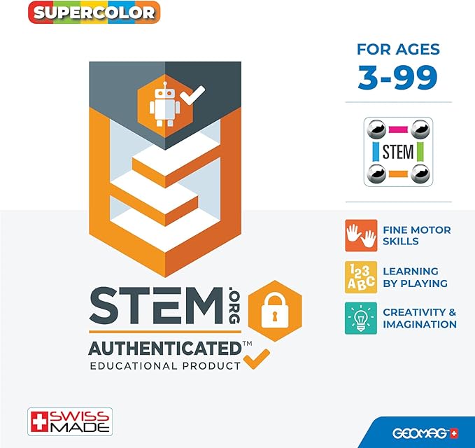 Geomag Magnetic Toys | Magnets for Kids | STEM-endorsed Educational Building Set | 100% Recycled Plastic Supercolor Panels | Storage Box | 52-Pieces | Age 5+