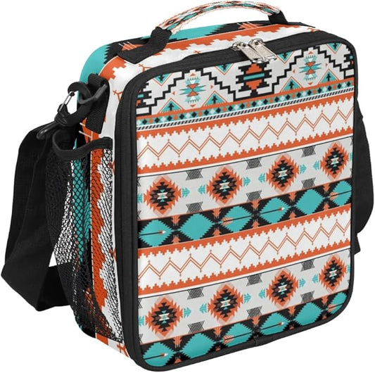 Aztec Lunch Bags for Women Insulated Lunch Boxes Western Rectangular Waterproof Lunch Tote Bag with Adjustable Shoulder Strap Portable Picnic Bag for School Work Outdoor Kid Girls Gifts