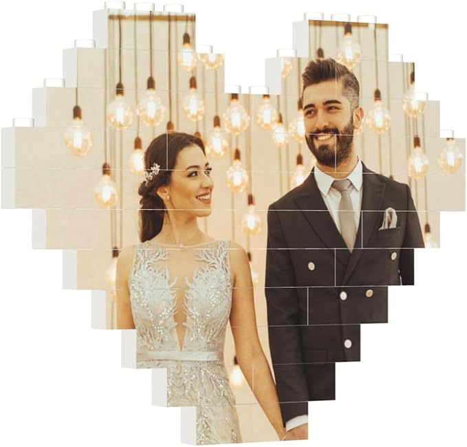 Custom Building Brick Personalized Photo Block Puzzle Valentines Day Gifts Building Block Family Portrait Photograph DIY Gifts for Women, Men,Kids Horizontal Shaped Brick Puzzle (Heart Shaped)