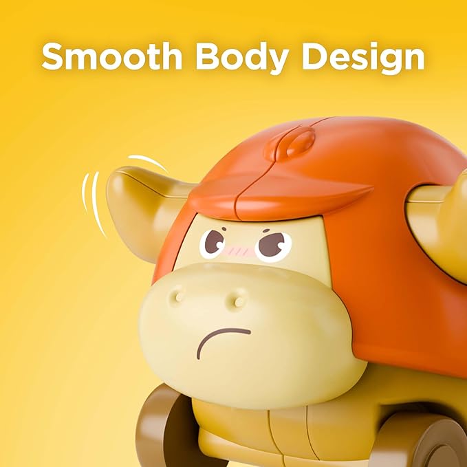 iPlay, iLearn Press to Go Car Toys for Toddlers, Baby Mini Animal Race Cars, 3pcs Infant Play Vehicle Set, Push Go Friction Bull Toys for 18 24 Month, Frist Birthday Gift for 2 3 Year Old Boys Girls