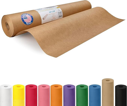 IDL Packaging Brown Paper Roll 24" x 1800" (150 feet) - USA-Made Thick Brown Wrapping Paper 50lb Thickness for Packing, Moving, Shipping & Crafts/Arts - 100% Recycled Natural Craft Wrap Material