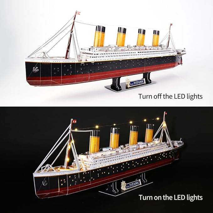 CubicFun Titanic 3D LED Puzzles for Adults 88 CM 266 Pieces,Titanic Toys for Teens, Home Decor Birthday Gifts Adults Teacher Gift Dad's Gift