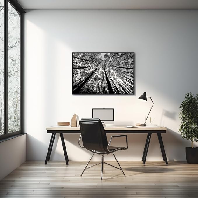 Bgraamiens Puzzle-Forest in Black and White-1000 Pieces Creative Black and White Nature Scenery Hard Puzzle Blue Board Jigsaw Puzzle