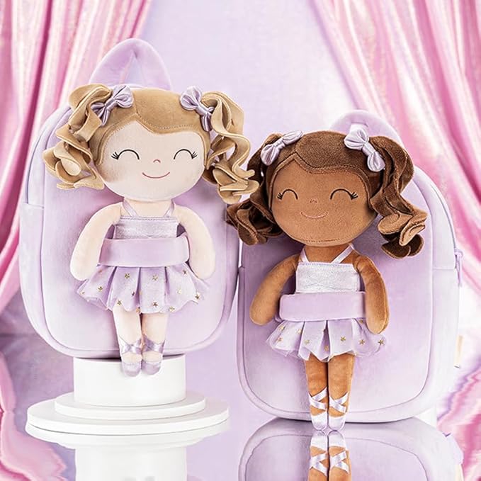 Gloveleya Toddler Backpack Baby Ballerina Girl Gifts Plush Curly Hair Ballet Backpack - White Purple 9 inches