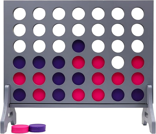 Tailgating Pros Premium Grey Giant Four in a Row with Carrying Case - Jumbo Oversized Outdoor Yard Game - Connect Multiple Pucks in a Row to Win - Many Puck Colors Available!
