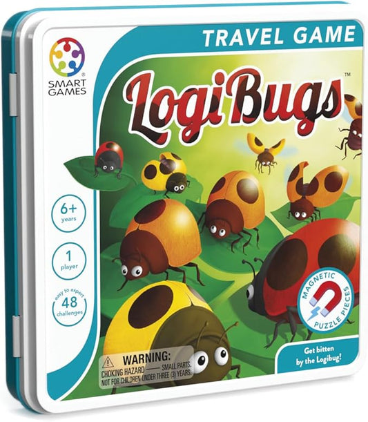 SmartGames LogiBugs Metal Box Magnetic Travel Game with 48 Challenges for Ages 6 - Adult