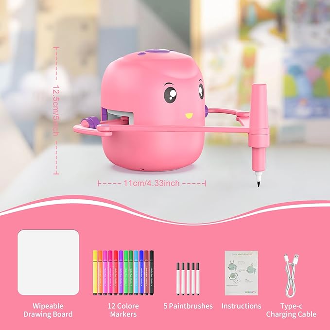 Interactive Educational Drawing Robot for Kids - Montessori Learning Toy with 100 Word Cards, Voice Interaction, Ages 5+ (Pink)