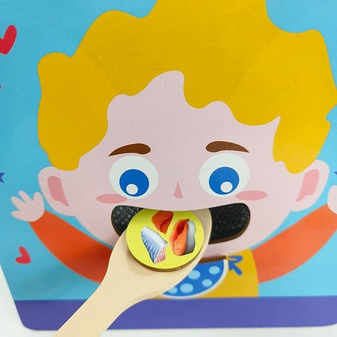 Wooden Pretend-Play Feeding Game Early Educational Montesorri Toys Pretend to Feed Toy Good-habbit Excercise Fun and Educational Toys