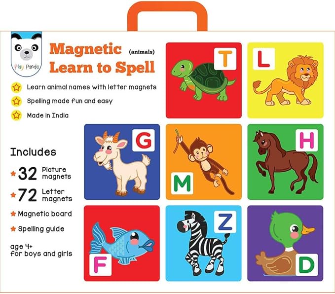 Magnetic Preschool learning Toys for Toddlers Aged 3 4 5 6 Years Old Learn to Spell Animals|104 Magnet Pieces-32 Picture & 72 Letters with Magnet Board & Spelling Game Guide|Educational Toy for Kids