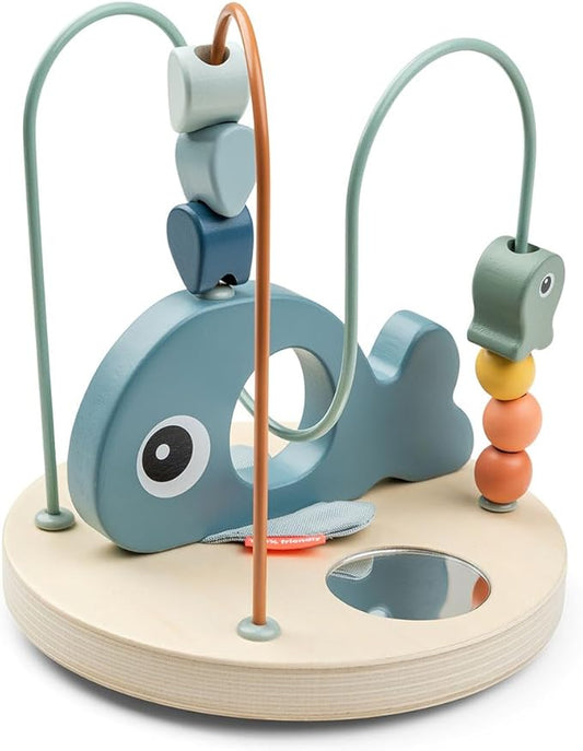Done by Deer Wally Bead Maze - Educational Toy for Kids - Ocean Blue Theme - Fine Motor Skill Development - Whale & Underwater Elements - Soft Crinkling Fabric on Fins - Small Mirror - Sturdy Base