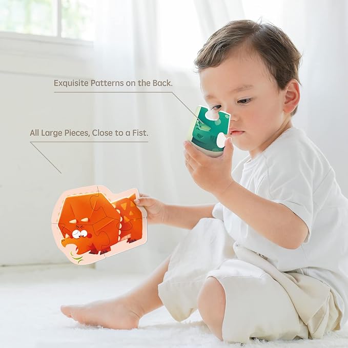 Toi 6 Packs Large Piece Toddler Jigsaw Puzzles for Kids Aged 2.5+, Animal Shaped Floor Puzzles for Beginner, Preschool Learning Game for Boys Girls, Dinosaur