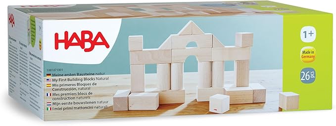 HABA Wooden Building Blocks 26 Piece Set: Open-Ended Stacking Toys, Toddler Blocks, and Wooden Toys Made in Germany for Creative Play and Learning
