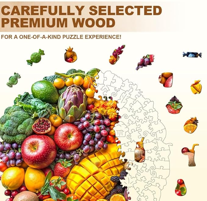 Jigfoxy Wooden Puzzles for Adults, Colorful Fruits Wood Puzzles Adult, Unique Animal Shape Wooden Jigsaw Puzzles for Adults, Birthday Gifts for Puzzle Lovers, Family, Friend (S-8.5 * 8.4in-100pcs)