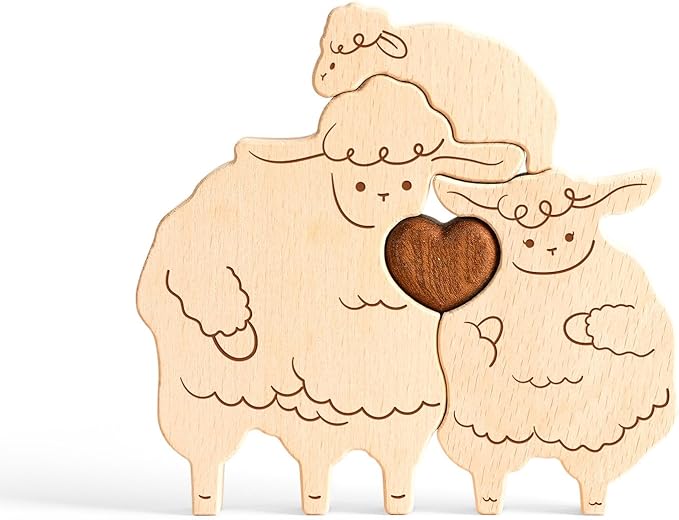 Wooden Sheep Family Puzzle Games, Personalized 3 Name Puzzle for Home Crafts Decor, House Warming Birthday Party Gifts for Mom Dad Grandma Kids New Baby, Wooden Bear Family