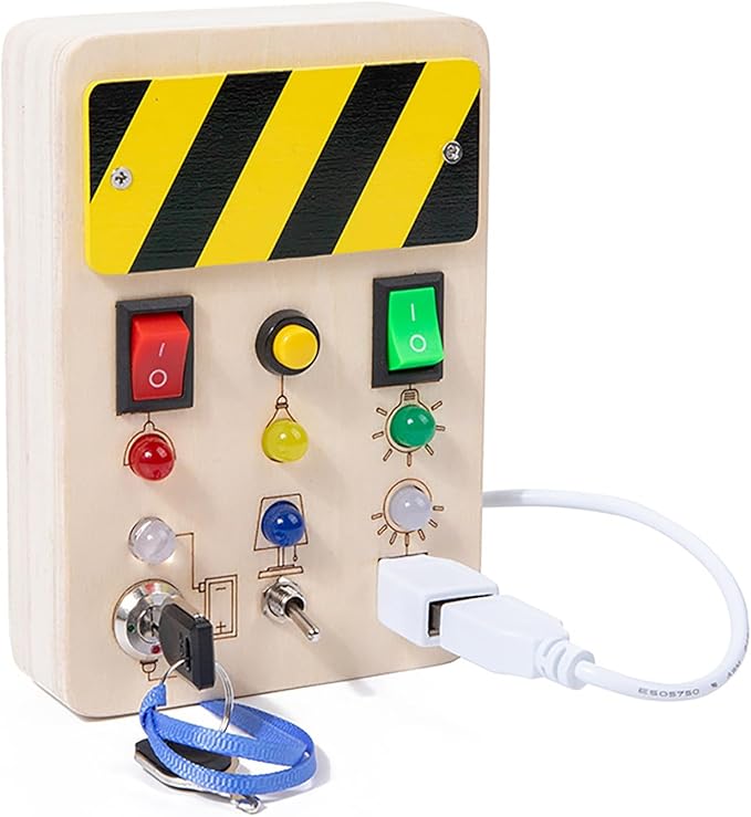 Montessori Toddler Busy Board Montessori Toy Baby Wooden Sensory Board with Switches Sensory Toys Switch Toys Travel Toys Kids Gifts for Birthday Christmas (Key Style)