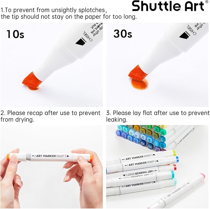 Shuttle Art 172 Colors Dual Tip Alcohol Based Art Markers,171 Colors plus 1 Blender Permanent Marker 1 Marker Pad with Case Perfect for Kids Adult Coloring Books Sketching and Card Making