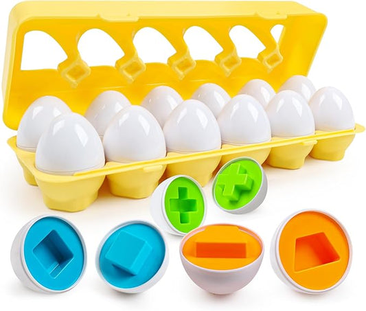 Egg Toys for Toddlers 1-3,Montessori Geometric Eggs Early Fine Motor Skills Learning Color Shape Sorting Matching Game Easter Basket Stuffers for Kids Boys Girls
