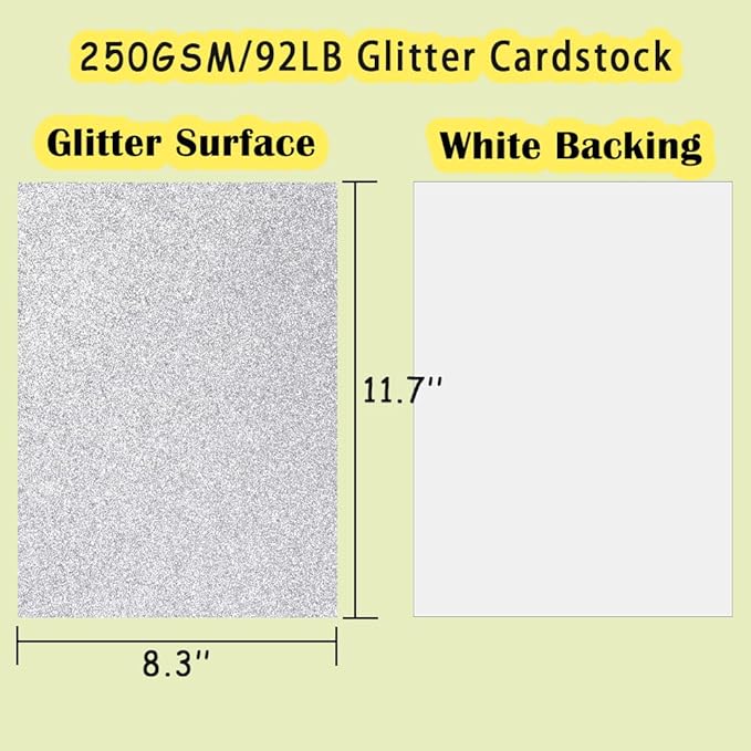 SALEMAR Silver Glitter Cardstock Paper for Cricut Sparkling Card Stock for Creating Holiday Greeting Card, Cake Toppers, Wedding Crafts, Paper Crafting, 250Gsm, 10 Sheets