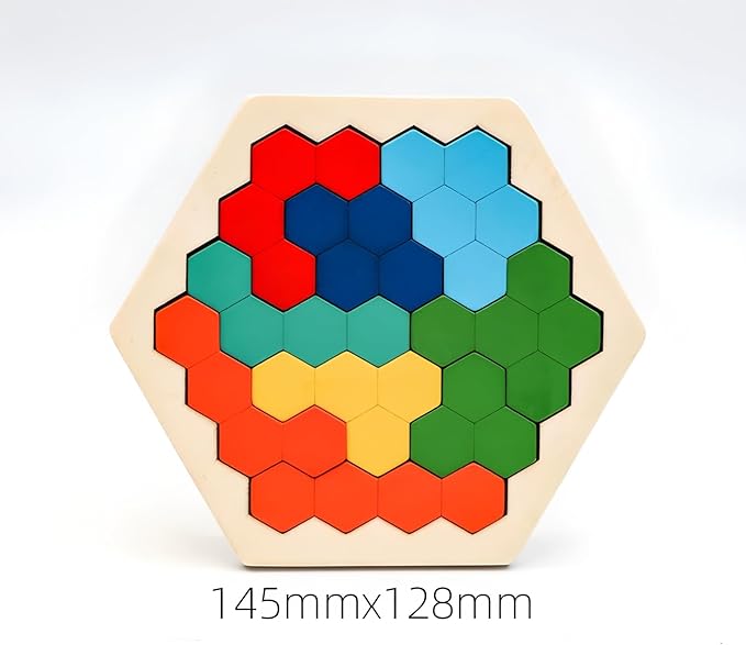 4 Pack Wooden Blocks Puzzles, Russian Blocks, Hexagon Puzzles, Tangrams Puzzles, Board Tic Tac Toe Game, Brain Teasers Toy Logic Game, Montessori STEM Educational Toys Present for Kids and Adults