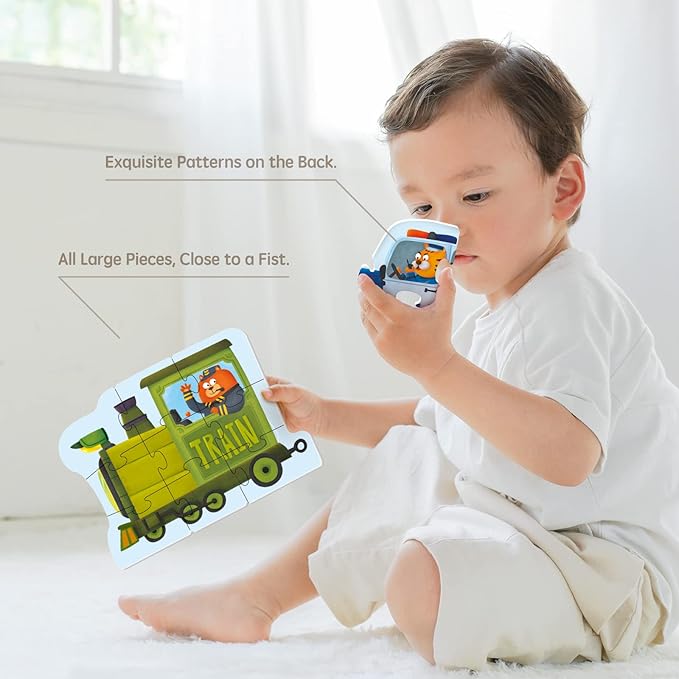 Toi 6 Packs Large Piece Toddler Jigsaw Puzzles for Kids Aged 2.5+, Animal Shaped Floor Puzzles for Beginner, Preschool Learning Game for Boys Girls, Traffic