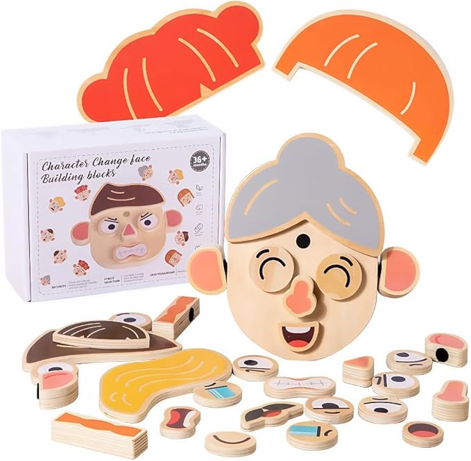Wooden Montessori Figure DIY Face Puzzle, Early Education Cognitive Building Block Board, Figure Expression Children's DIY Preschool Education Children's Toy, for Boys and Girls Aged 3-8