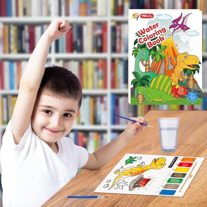 Water Coloring Books for Toddlers 3-8,Dinosaurs Coloring Book with Watercolor Paint Set Kids,Travel Coloring Kit，Arts and Crafts Suitable for Birthday