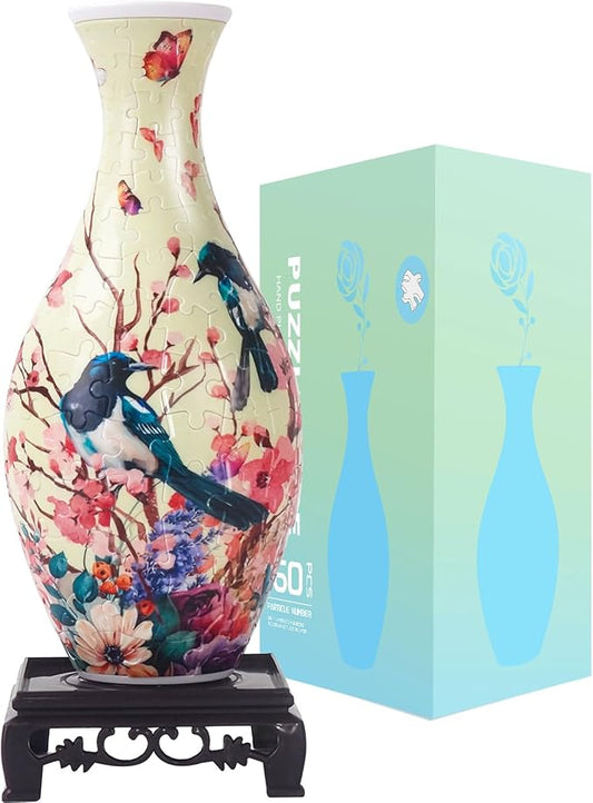 Magpie 3D Puzzle Vase for Adults to Flower Arrangement and Home Decoration Made by 160 Curved Plastic Puzzle Pieces,Great Gift for Mother's Day and Housewarming