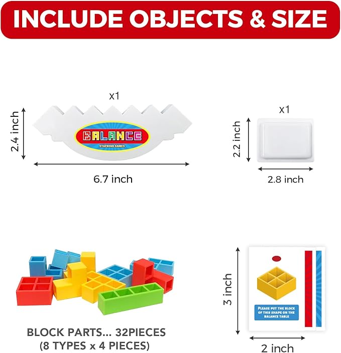 FAVANTIME 32pcs Stacking Game Tetra Balance Tower Stacking Blocks Board Games for 1-4 Players Family Games for Kids, Adults, Party, Travel Team Building Blocks Toys