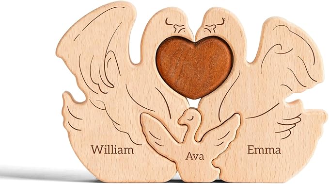 Wooden Swan Family Puzzle, Personalized Puzzles with 2-5 Names, Mothers Day Birthday Personalized Gifts for Mom Dad Kids Boys Girls Grandma Toddler, Christmas Thanksgiving Decor
