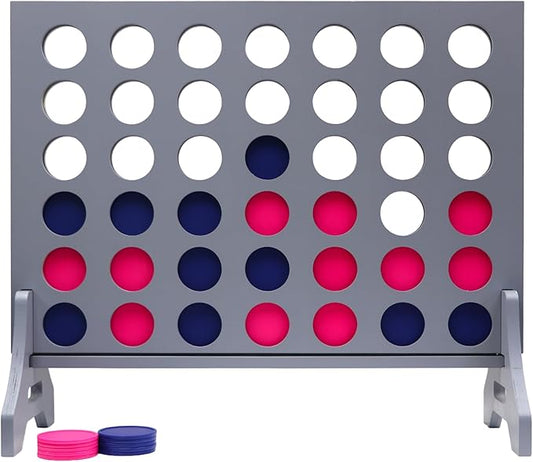 Tailgating Pros Premium Grey Giant Four in a Row with Carrying Case - Jumbo Oversized Outdoor Yard Game - Connect Multiple Pucks in a Row to Win - Many Puck Colors Available!