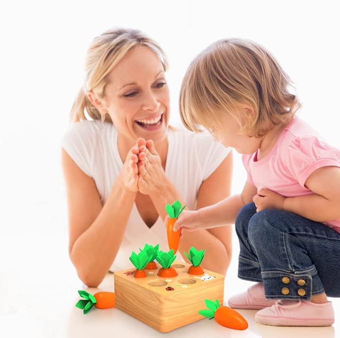 Montessoritoys for 1 Year Old, Wooden Toys Developmental Shape Sorting & Matching Puzzle Carrots Harvest Game, Birthday Gifts for Toddlers Babies Boys and Girls 6-12 Months Christmas