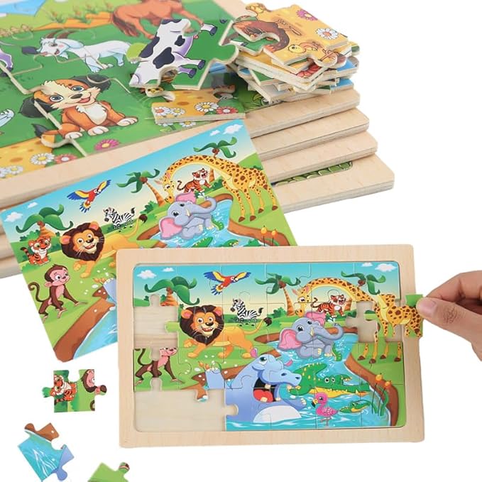 Puzzles for Kids Ages 4-6, 4 Packs 24 Piece Wooden Jigsaw Puzzle for Toddlers 5-8, Preschool Educational Puzzle Boards Toys Gifts for 4 5 6 7 8 Boys Girls