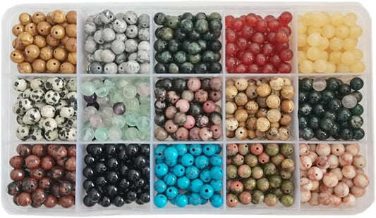 750pcs 6mm Real Natural Round Stone Beads Smooth Crystals Loose Gemstone Multi Color Mixed DIY for Jewelry Making(6mm,15 Color Mix-S1)