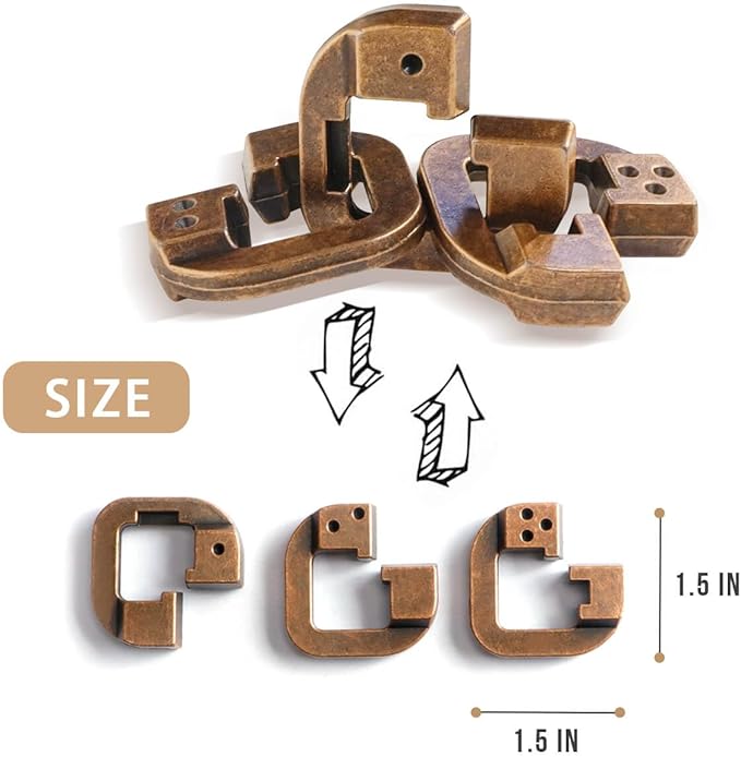 Fun Metal Brain Teaser Puzzle Games - 3PCS Adults Mind 3D Toys -Teens IQ Insight Challenge - Educational Gift for Ages 12+