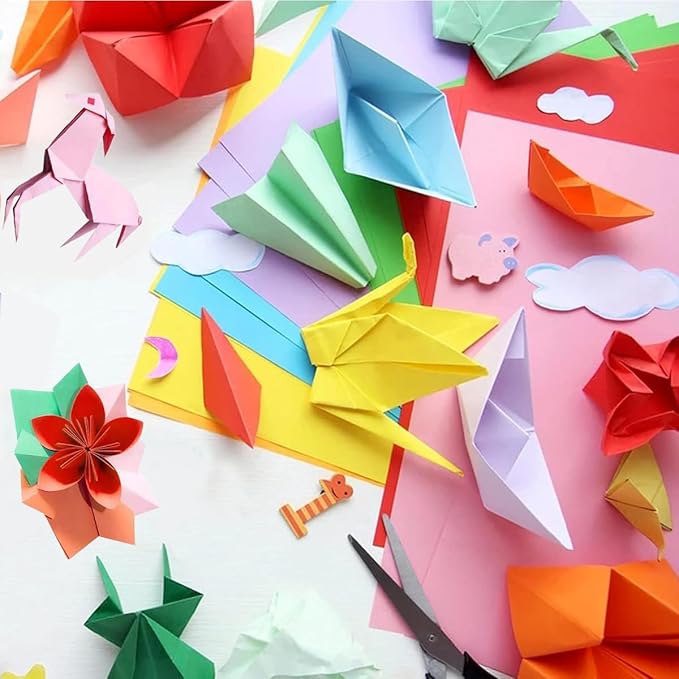 Vibrant Color A4 Origami Paper - 100 Sheets, 10 Assorted Colors - Acid-Free, Printer-Friendly Craft Paper for Kids Art, DIY Projects & Scrapbooking