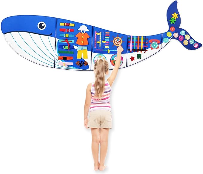 Whale Montessori Busy Board Toddler Busy Board, Foldable Montessoris Toys for 3+ Years Old, Activities Sensory Toys for Toddler Wall Panel﻿
