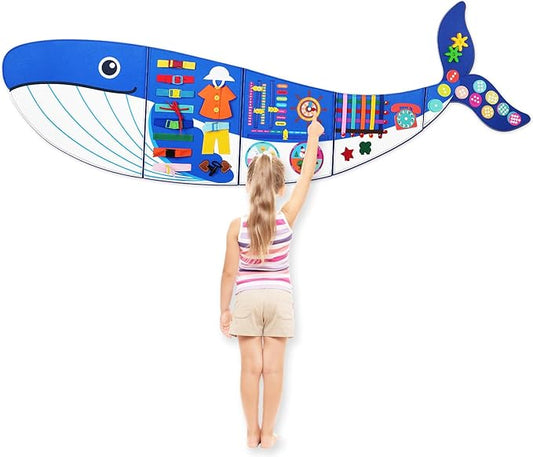 Whale Montessori Busy Board Toddler Busy Board, Foldable Montessoris Toys for 3+ Years Old, Activities Sensory Toys for Toddler Wall Panel﻿